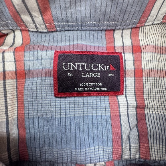 Untuckit Shirt Mens Large Blue Plaid Long‎ Sleeve Button Up Cotton - Picture 3 of 7